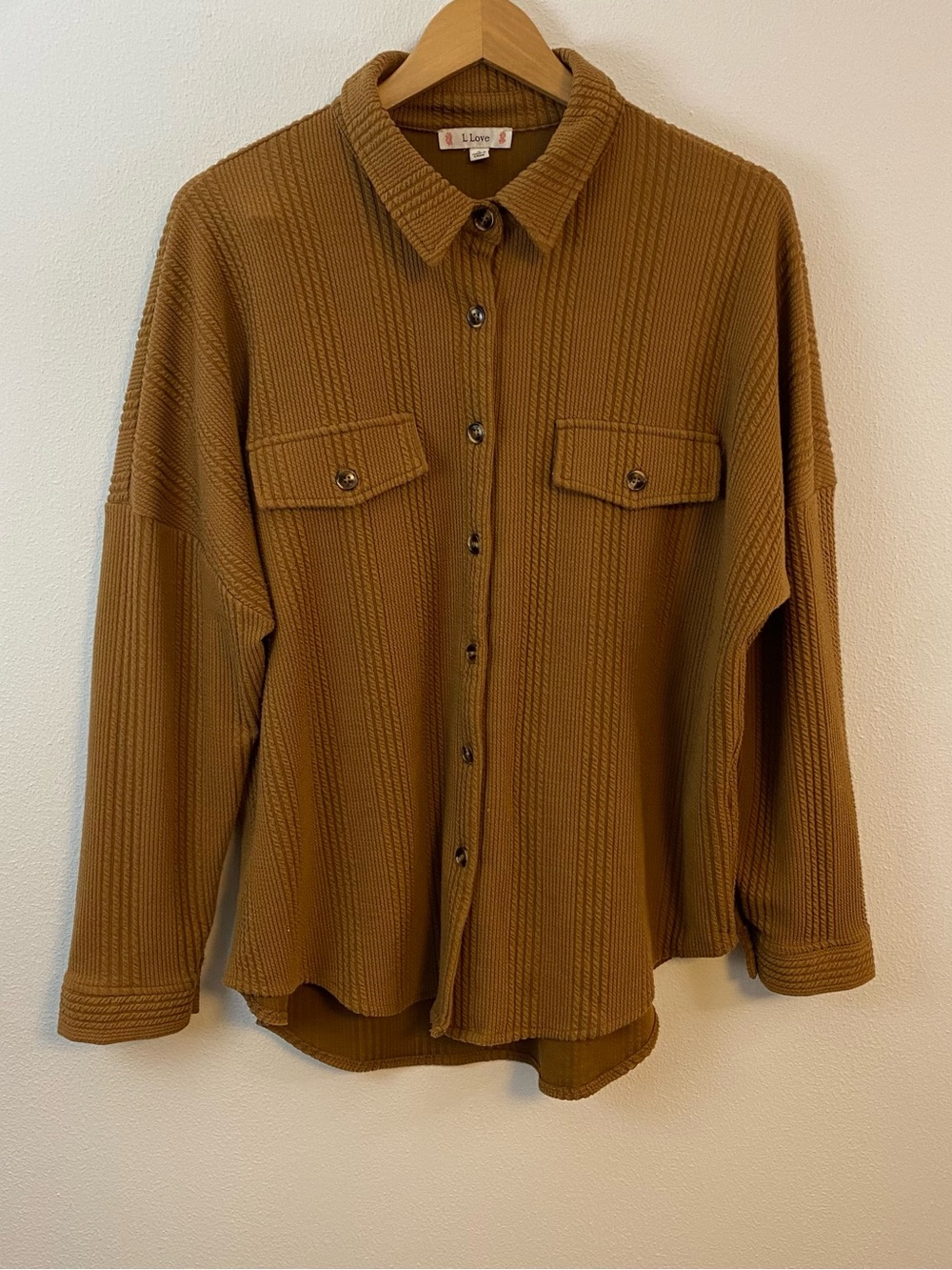 L Love‎ Brown Orange Button Down Jacket Shacket Fall Neutral Womens Small